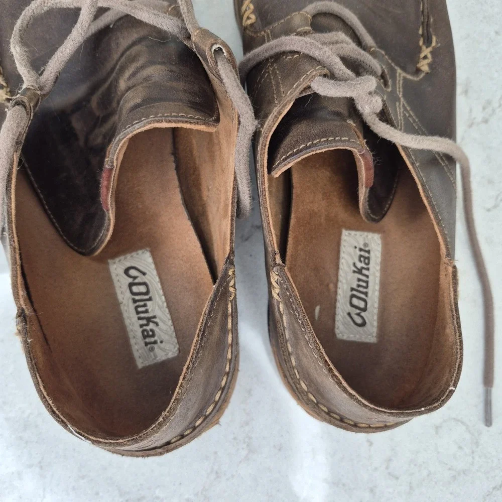 Olukai Shoes Ohana Lace Up Nubuck Men's Size 10.5‎ Slip On Brown